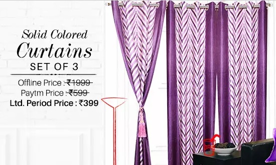 India Desire : Paytm Cashback Offer: Buy Solid Coloured Curtain Set Of 3 At Rs. 399 From Paytm (Loot Deal)